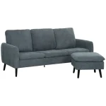 HOMCOM L-shaped corduroy sofa with reversible ottoman in charcoal grey