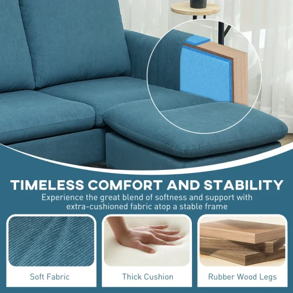 Space-saving blue sofa for apartment, lounge or home office