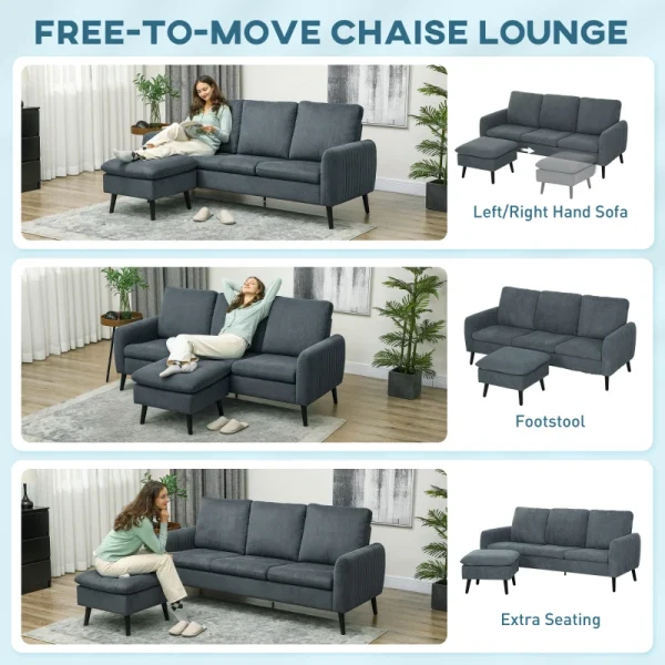 Charcoal grey sofa with chaise lounge and scatter back cushions