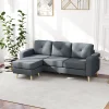 Modern linen-look corner sofa with chaise lounge and wooden legs