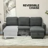 Storage space revealed under chaise of L-shaped sleeper sofa