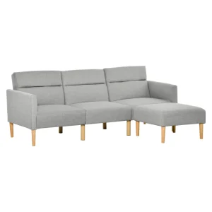 Light grey HOMCOM L-shaped sofa bed with footstool in modern living room