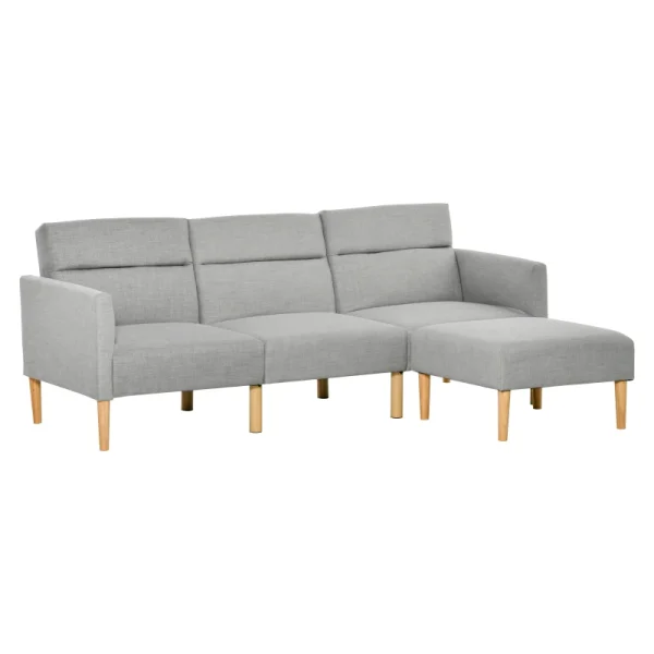 Light grey HOMCOM L-shaped sofa bed with footstool in modern living room