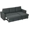 Dark grey 3-seater sofa bed with armrests and storage compartment