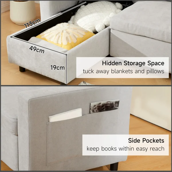 Modern Light Grey Corner Sofa with Storage