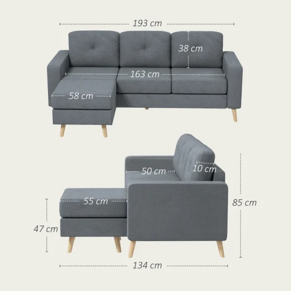 Comfortable 3-seater sectional sofa with tufted back cushions