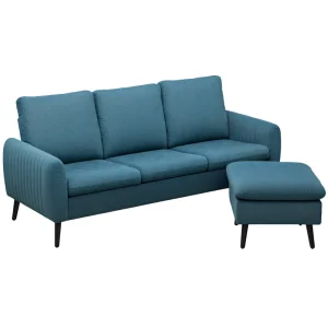 HOMCOM blue L-shaped 3-seater corduroy sofa with reversible ottoman