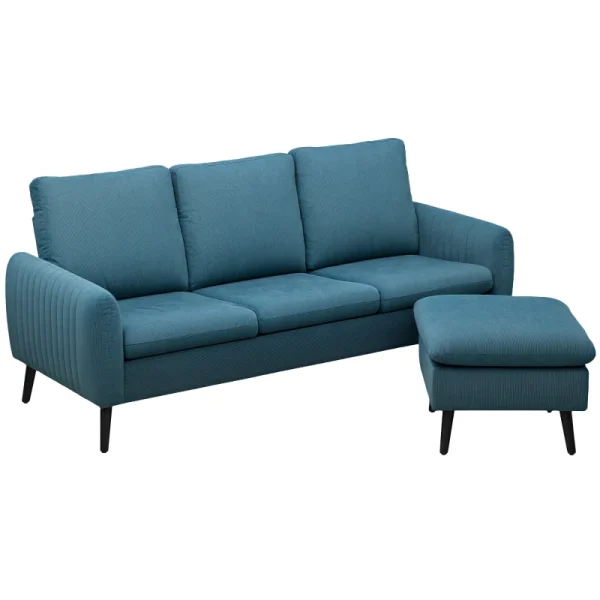 HOMCOM blue L-shaped 3-seater corduroy sofa with reversible ottoman