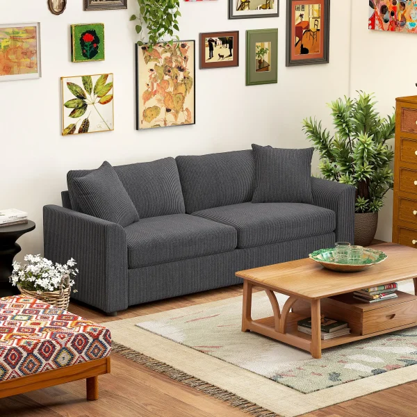 Modern 3-seater jumbo cord fabric sofa in living room