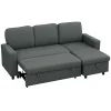 Reversible chaise lounge setup on charcoal grey sofa bed for small spaces