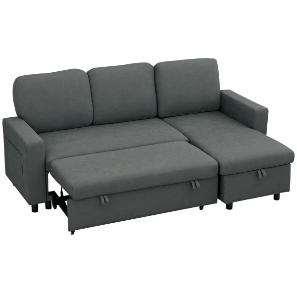 Reversible chaise lounge setup on charcoal grey sofa bed for small spaces