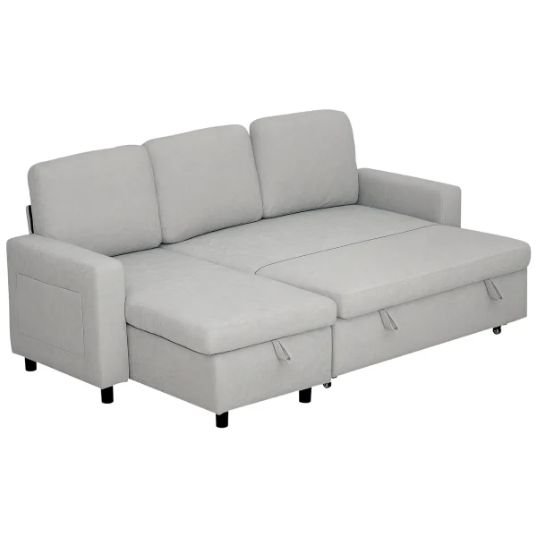 HOMCOM L-Shaped Sofa Bed Light Grey