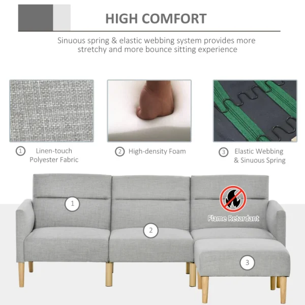 Comfortable foam-filled L-shaped sofa for lounging and sleeping