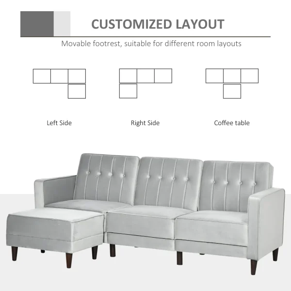 Convertible sofa bed with split-back recline feature and freestanding ottoman