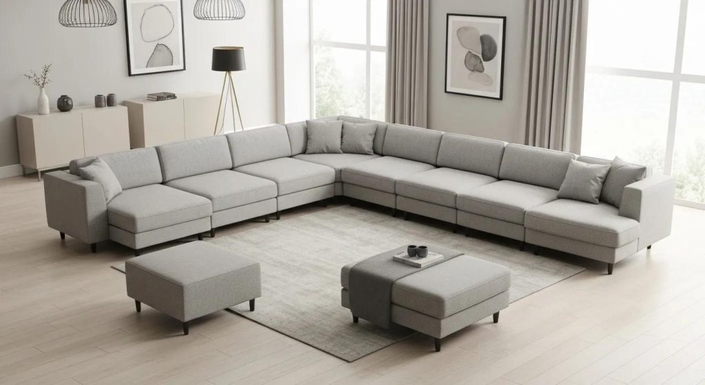 comfy small corner sofa for a studio flat 7 Modular corner sofa components arranged in a studio flat, showcasing flexibility and adaptability in design