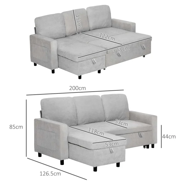 Pull-Out Sofa Bed with Storage Light Grey