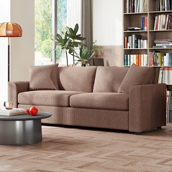 Close-up of soft corduroy texture and scatter cushions on HOMCOM sofa