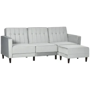 HOMCOM light grey L-shaped convertible sofa bed with ottoman in modern living room