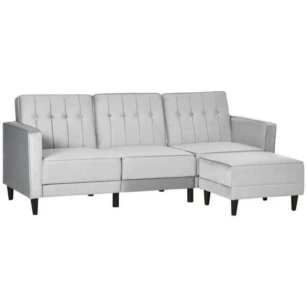 HOMCOM light grey L-shaped convertible sofa bed with ottoman in modern living room
