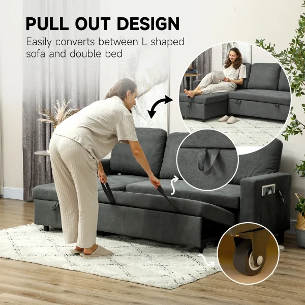 Compact 3-seater sofa bed fully extended into a double bed