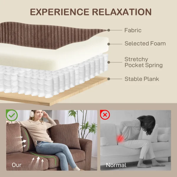 Three-seater sofa with high-density foam and jumbo cord design