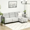Velvet-feel 3-seater corner sofa bed with footstool and reclining backrest