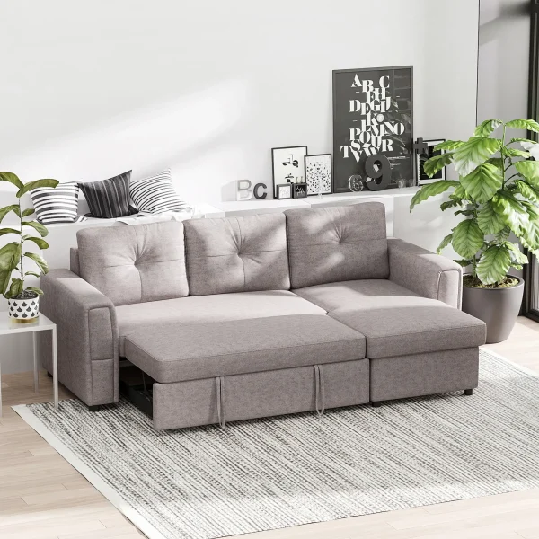 Reversible chaise sofa bed with pull-out sleep space