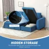 Sofa bed with under-seat storage compartment open