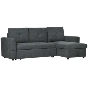 Dark grey HOMCOM 3-seater L-shaped sofa bed with storage