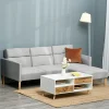Convertible 3-seater linen corner sofa bed with adjustable backrests