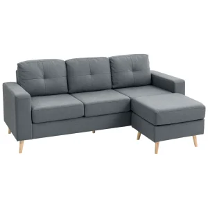 HOMCOM dark grey L-shaped 3-seater sofa with reversible footrest