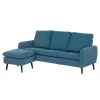 Stylish L-shaped corduroy couch with tufted armrests and scatter back