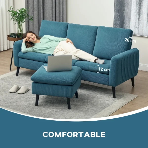 Reversible chaise lounge sofa in breathable corduroy upholstery