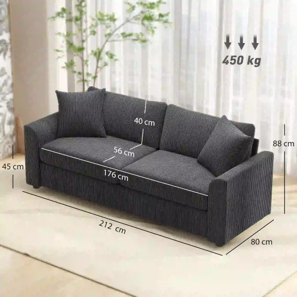 Comfortable grey fabric sofa with two scatter cushions