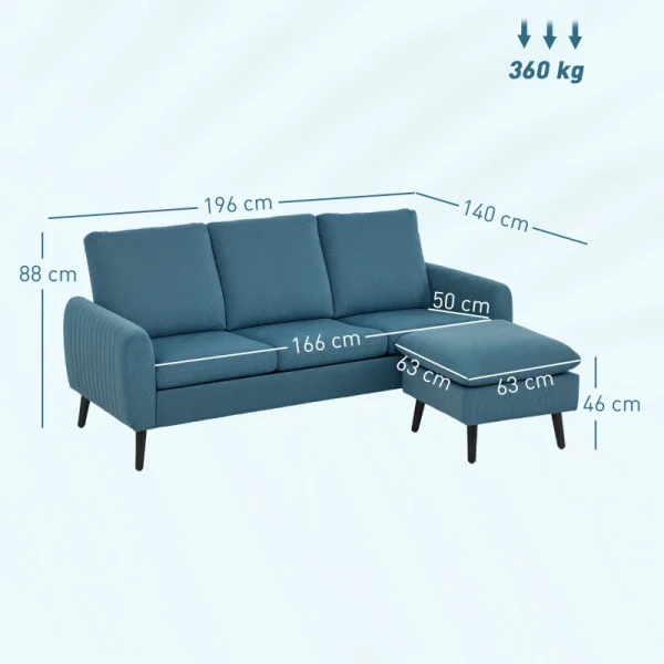 Modern blue corner sofa with movable chaise and scatter cushions