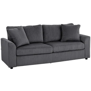 Grey three seater corduroy sofa with spring cushions