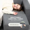 Grey fabric L-shaped sofa with thick sponge cushions and natural wood legs