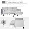 Stylish light grey sectional sleeper sofa with thick cushions and wooden legs
