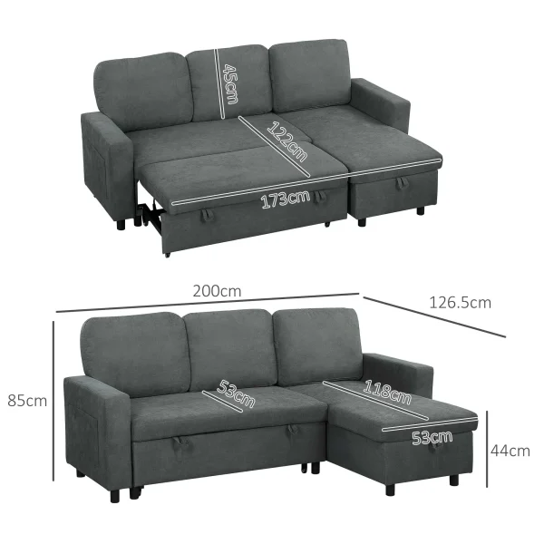 Modern reversible corner sofa bed with hidden storage compartment