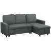 Charcoal grey L-shaped pull-out sofa bed with chaise and storage drawer